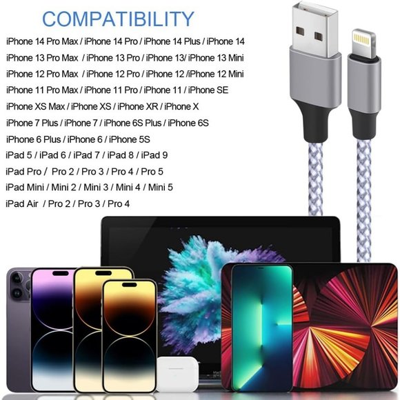 3PACK 6FT Nylon Braided USB Charging Cable High Speed Lightning Cable - Picture 7 of 7
